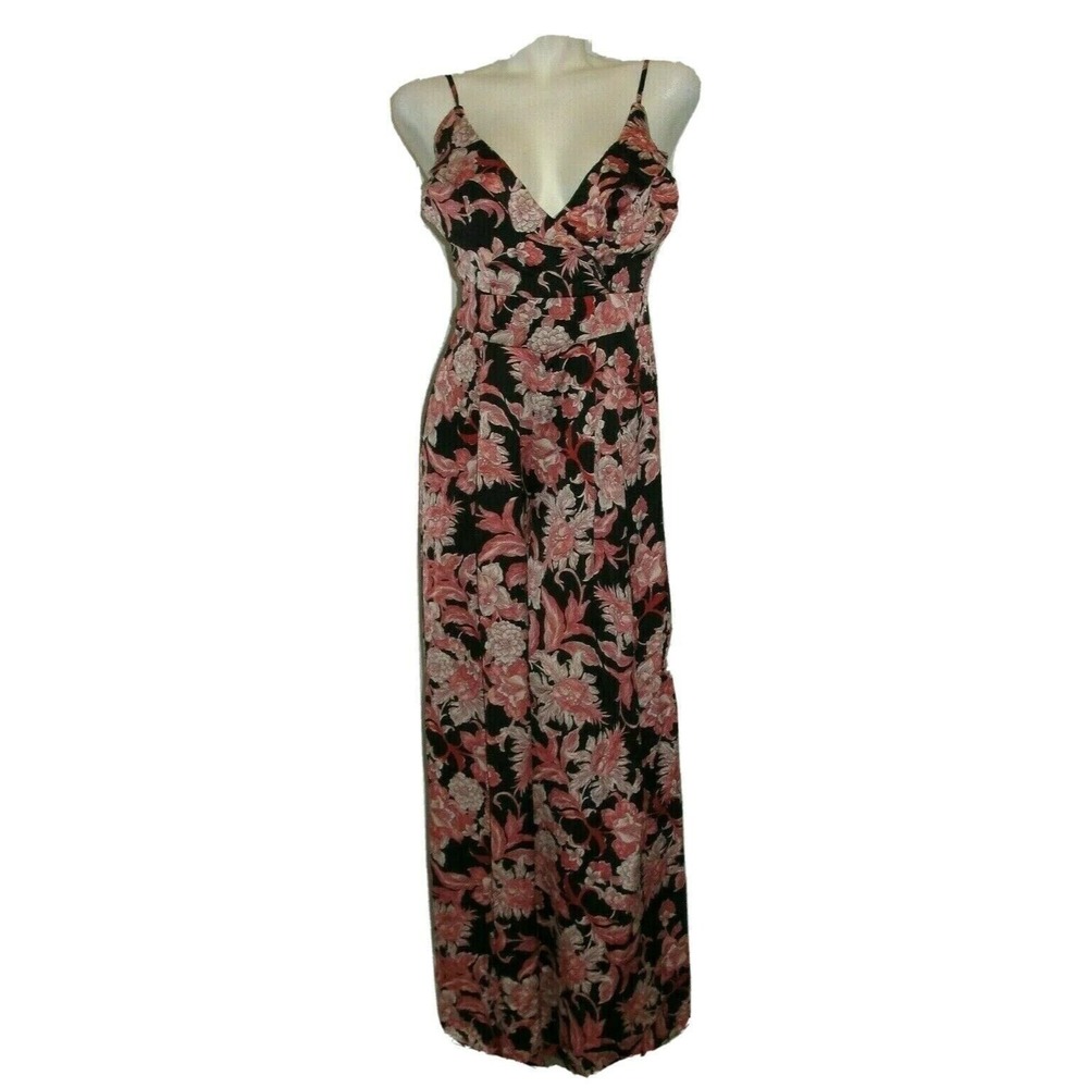 Fashion Nova Crystal Cove Floral Jumpsuit Black Pink Wide Leg Tie Back Size M